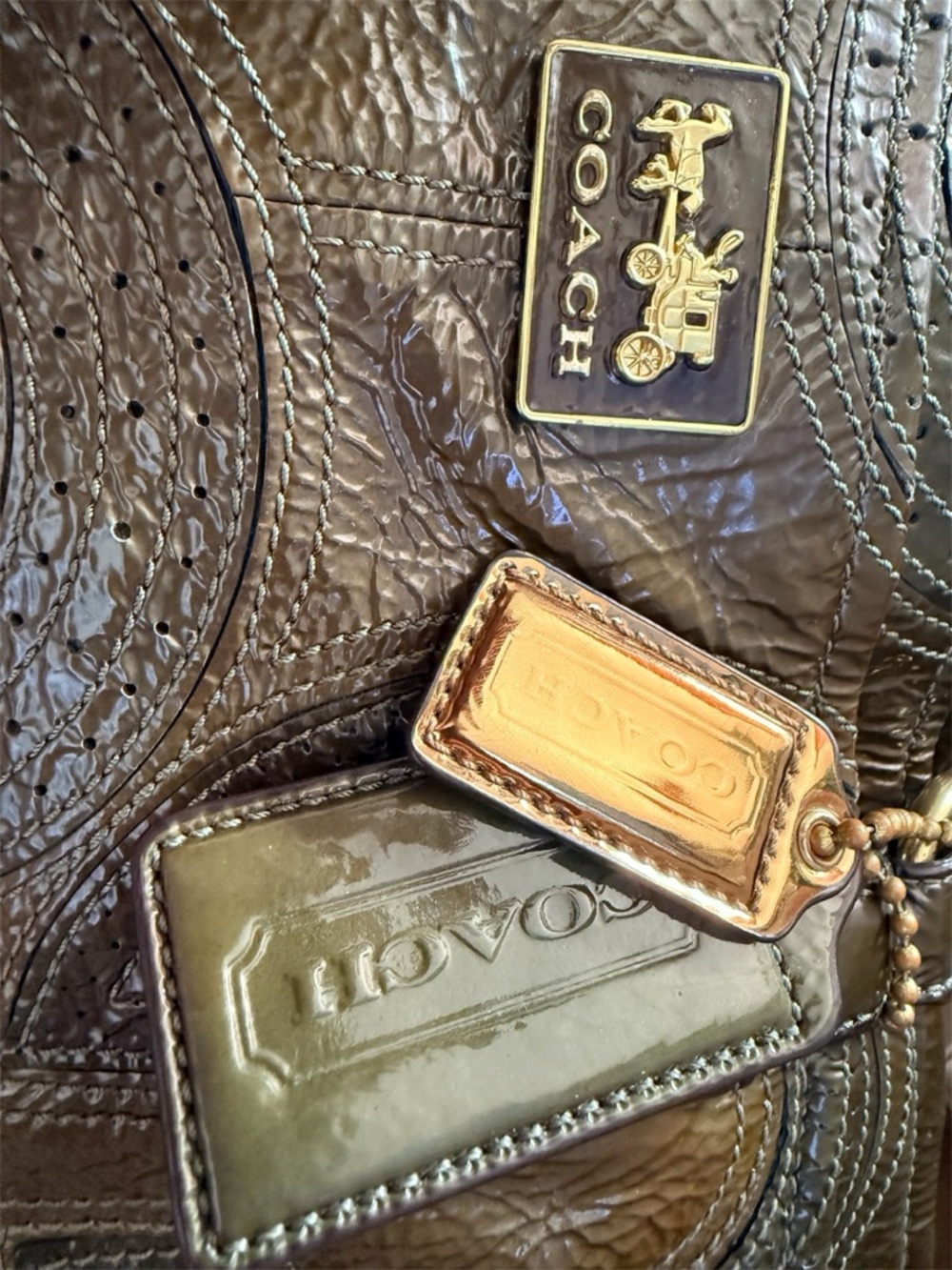2011 Coach's "Optic Art" era Chelsea Olive Inlaid Signature Bag w/COA - Picture 6 of 9